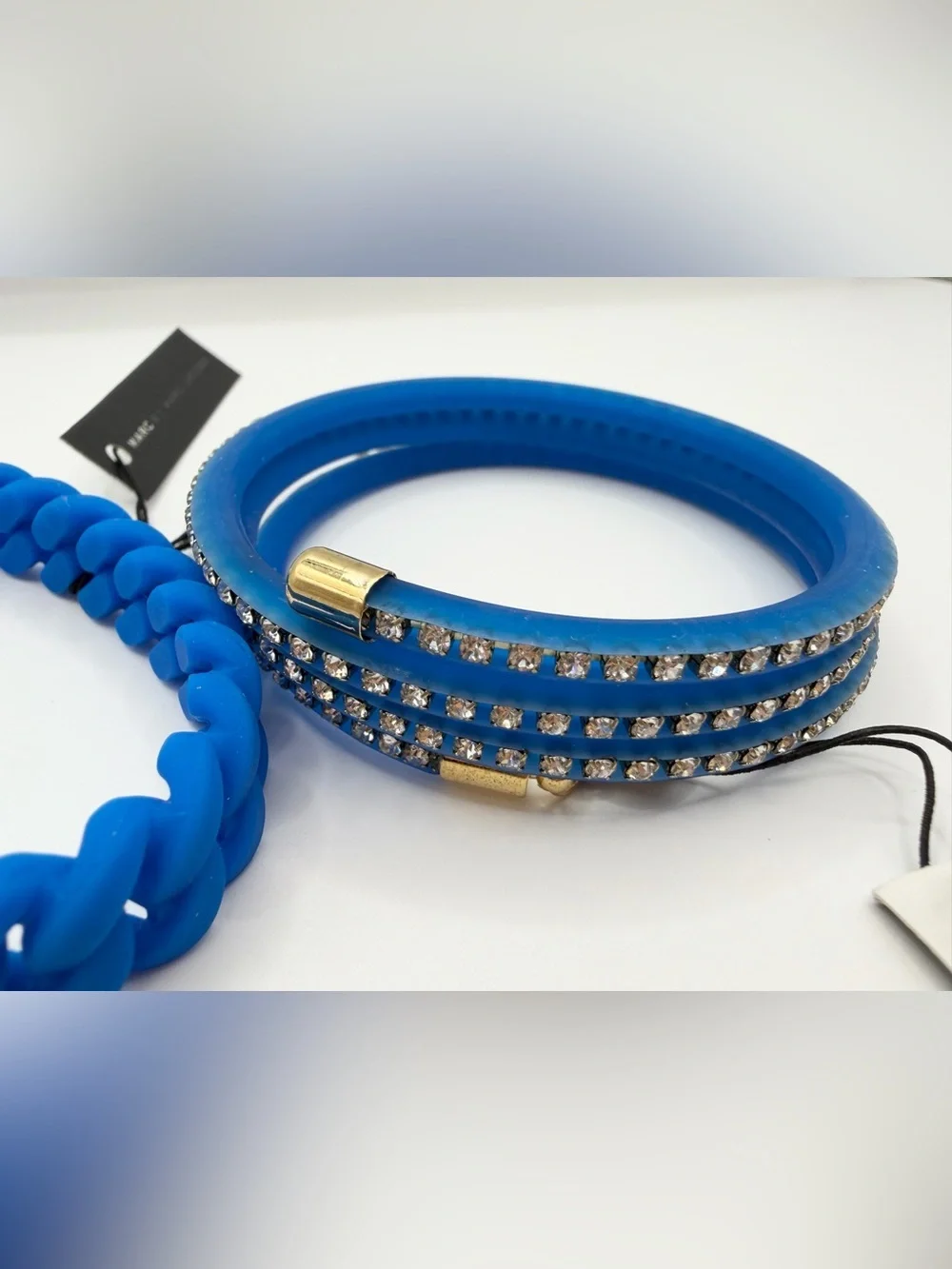 Marc by Marc Jacobs Electric Blue Bracelets Set of 2 NWT Crystal Chain